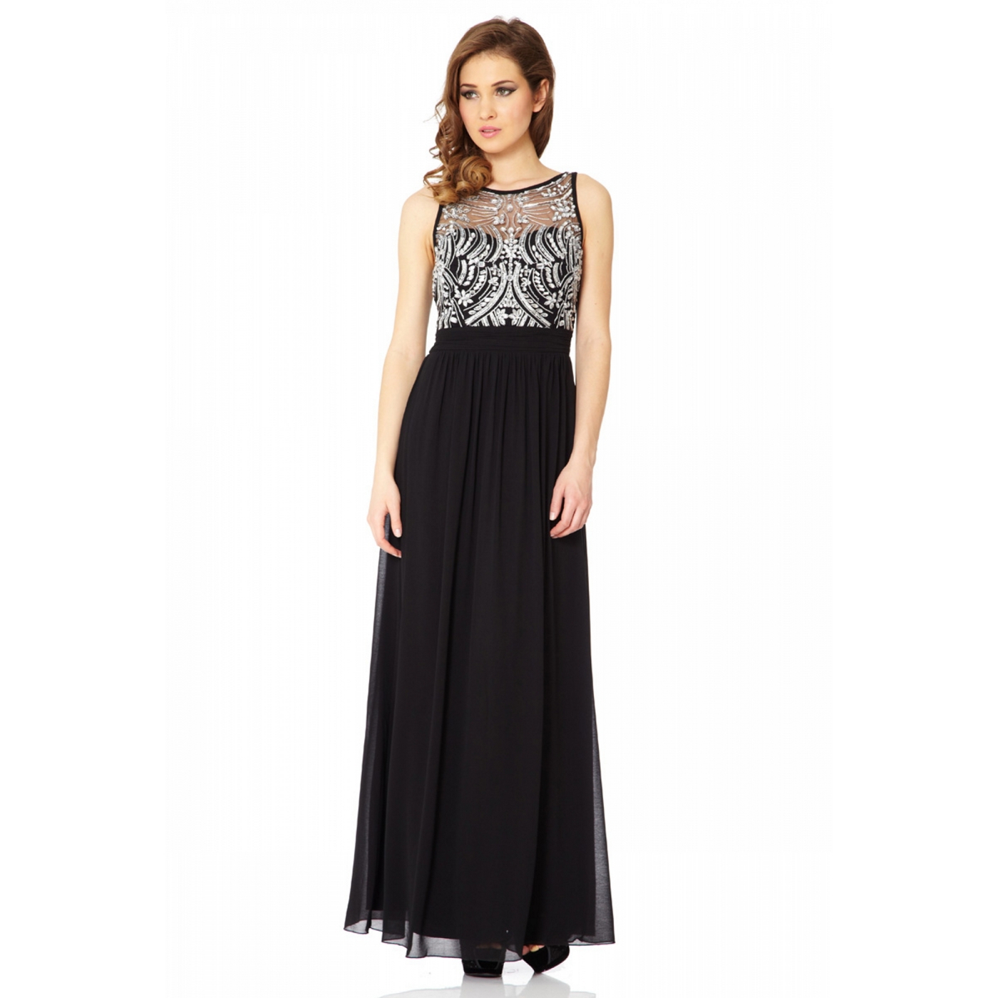 Quiz Black And Silver Sequin Embellished Maxi Dress