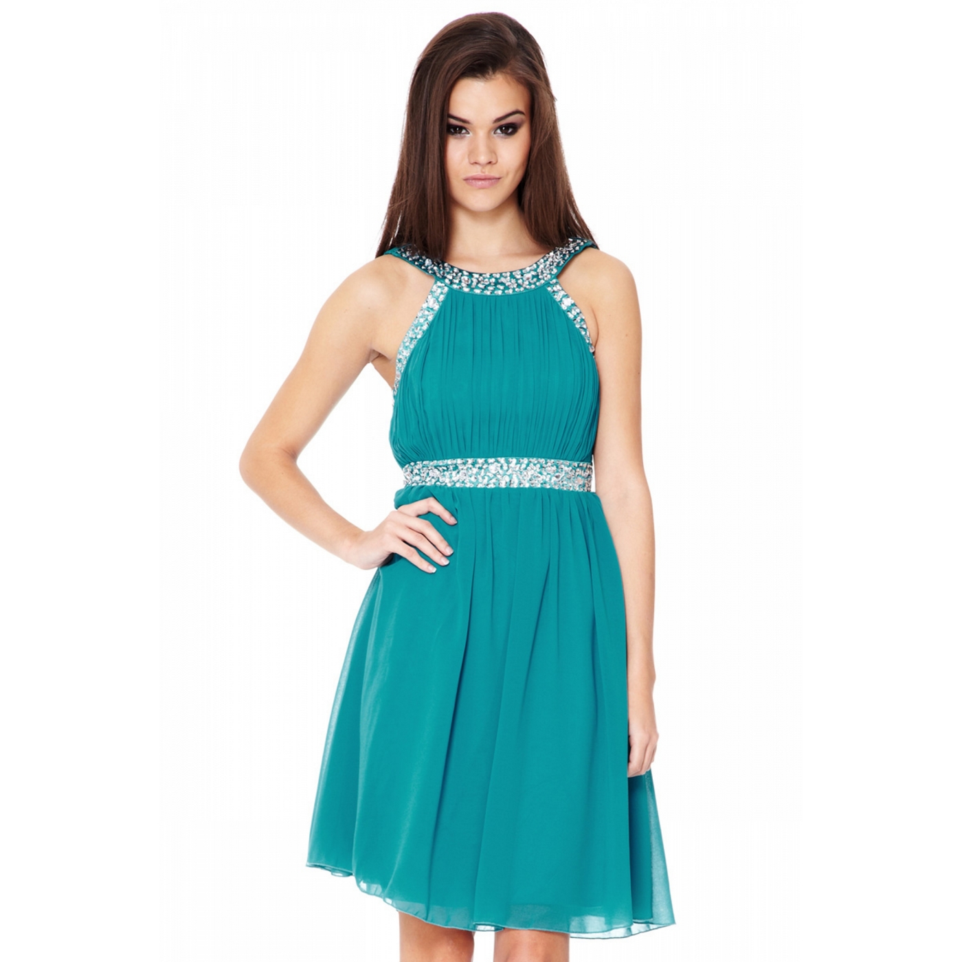 Quiz Petrol Blue And Silver Chiffon Dress