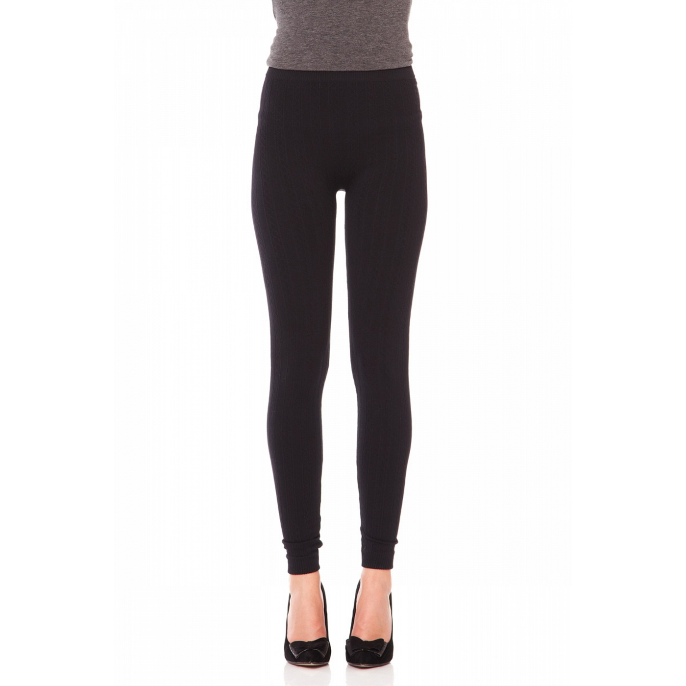 Quiz Black Fleece Cable Leggings