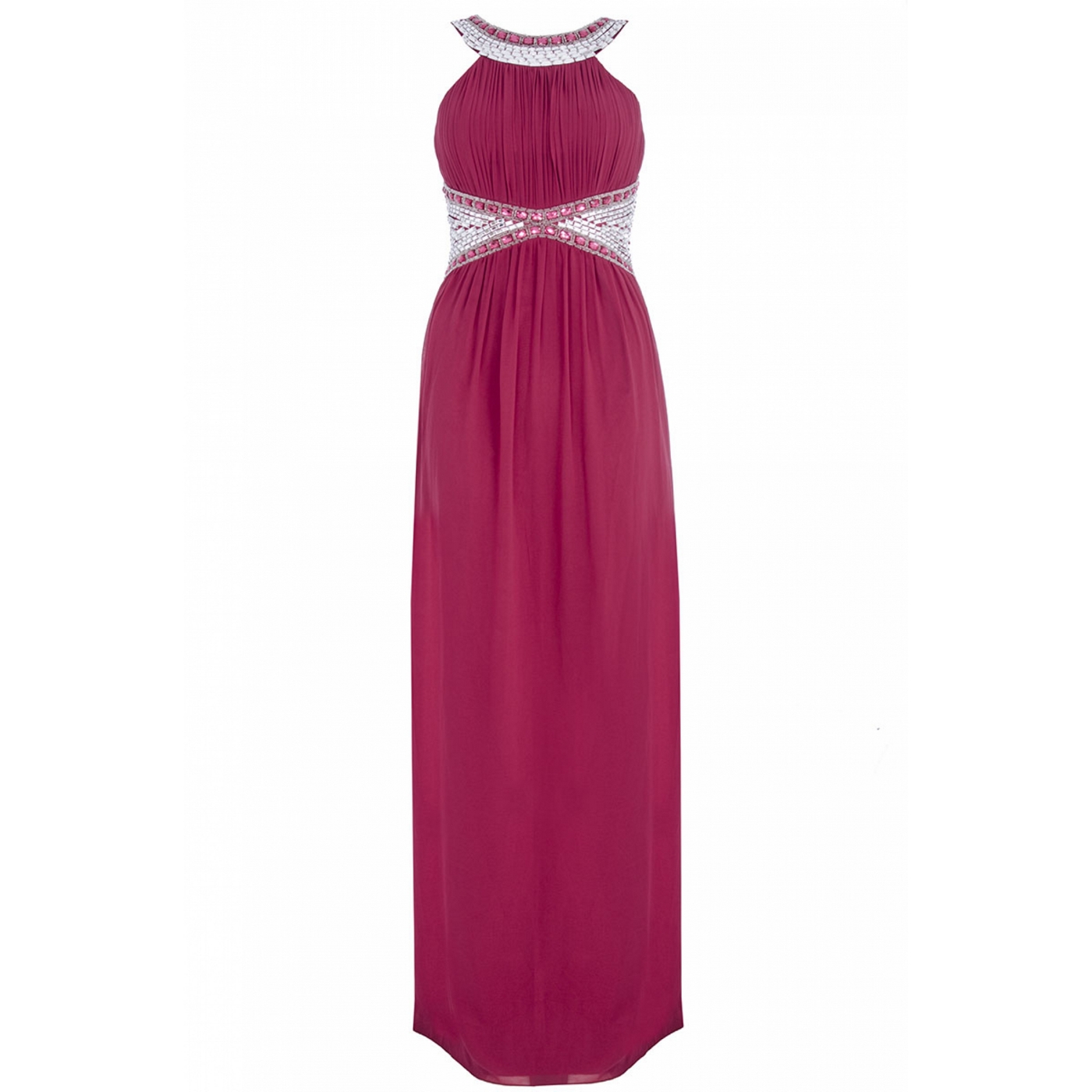 Quiz Wine Chiffon Bead Embellished Pleated Maxi Dress