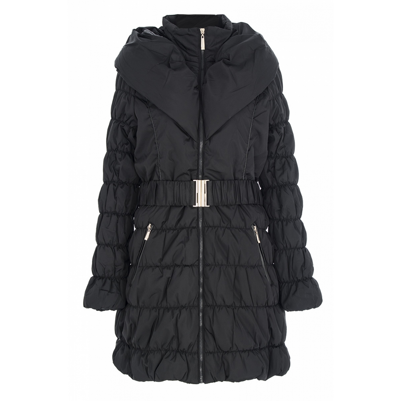 Quiz Black Padded Stretch Belt Coat