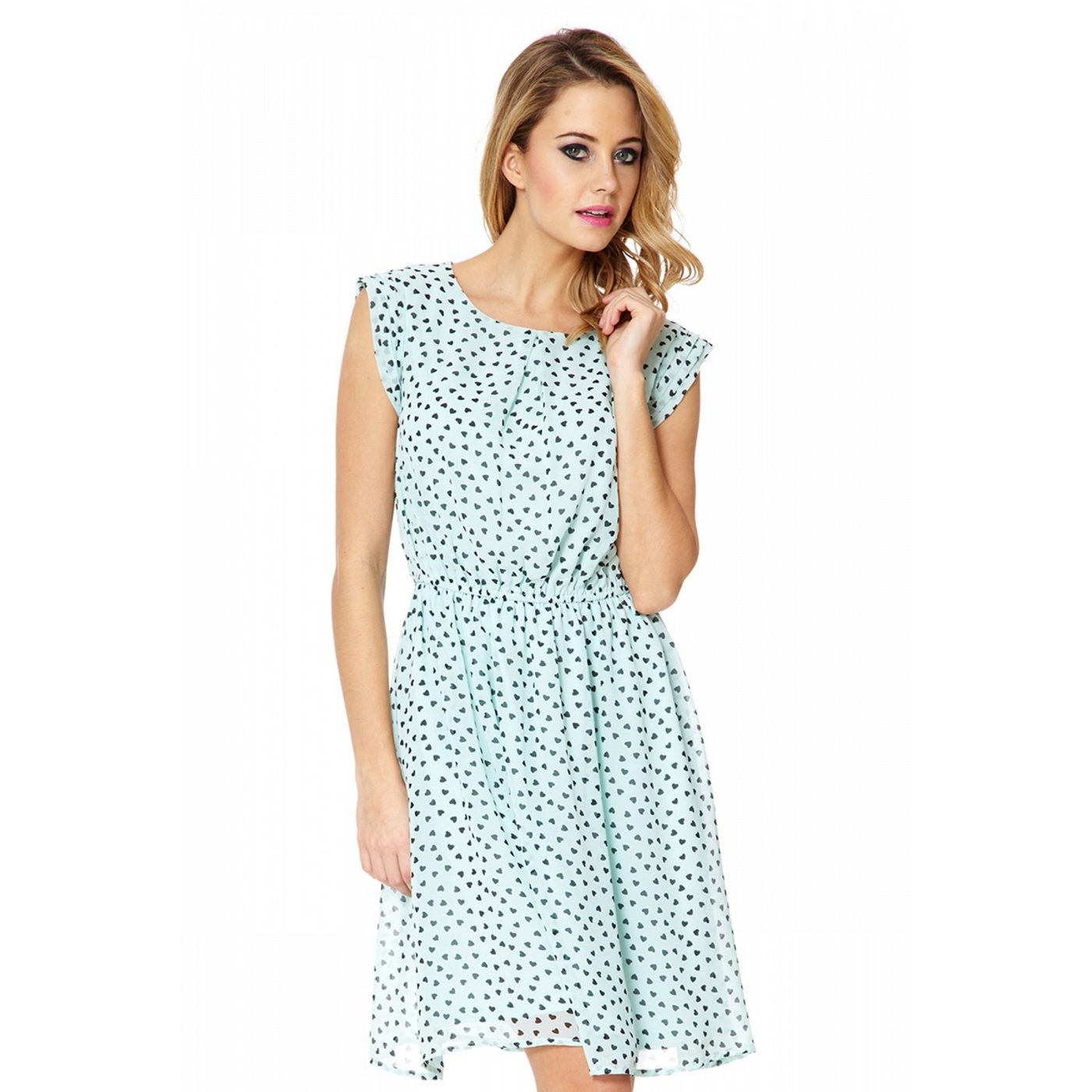 Quiz Mint Heart Print Tea Dress