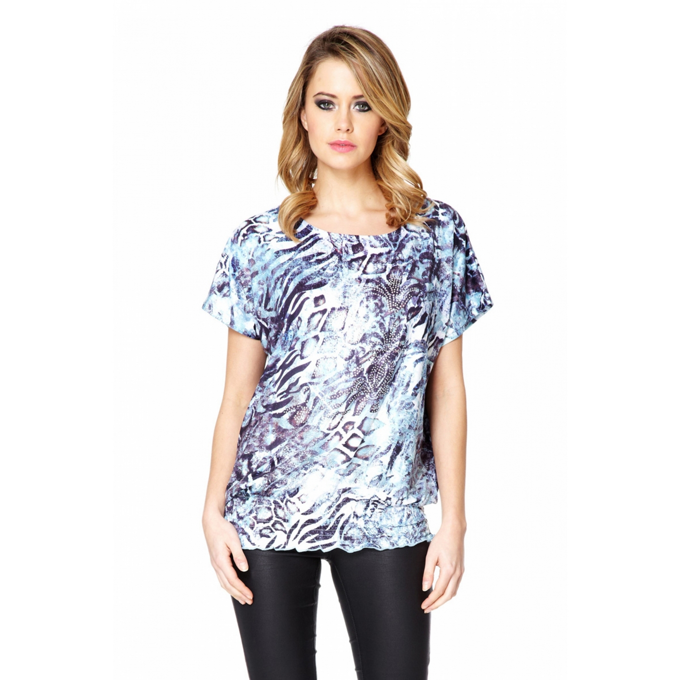 Quiz Blue Leopard Print Top