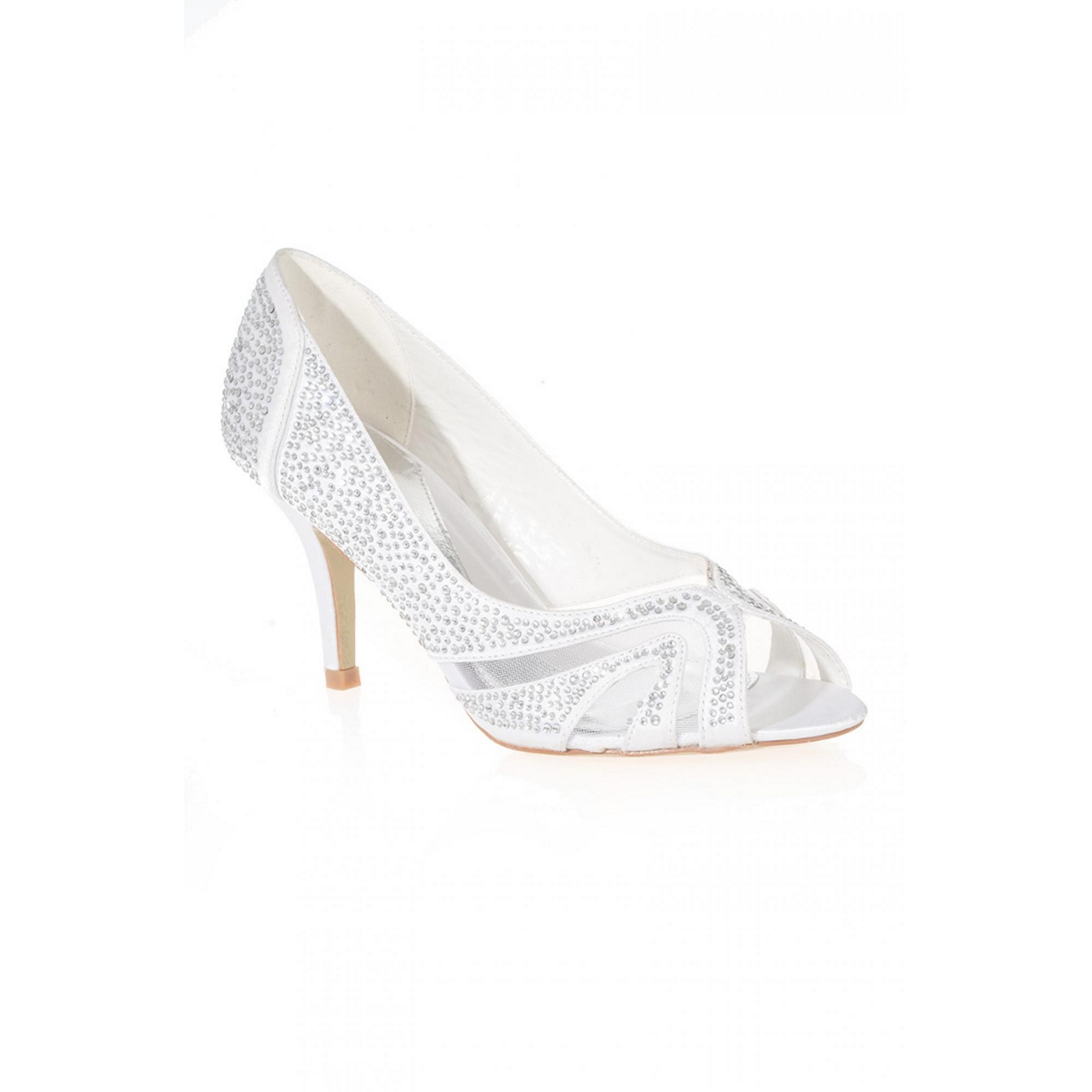 Quiz White Satin Diamante Court Shoes