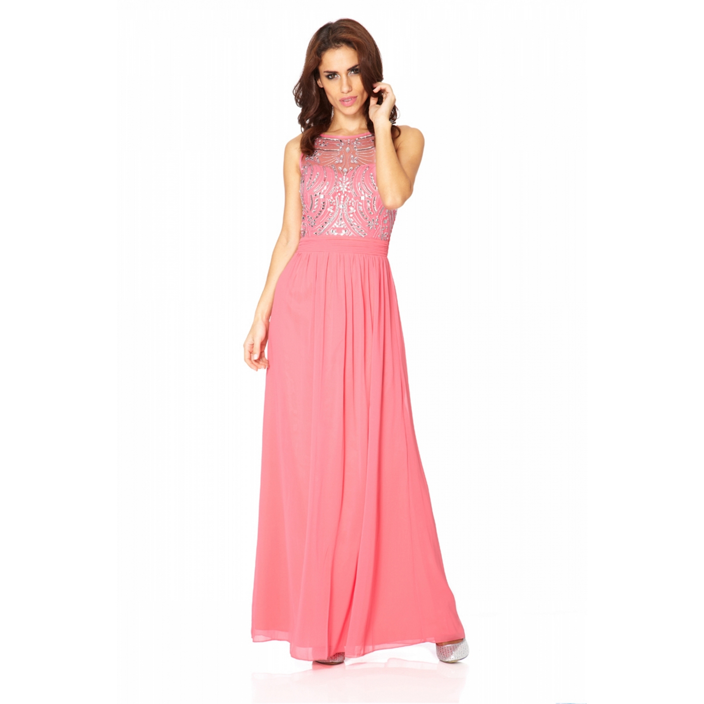 Quiz Pink Chiffon Sequin Embellished Maxi Dress