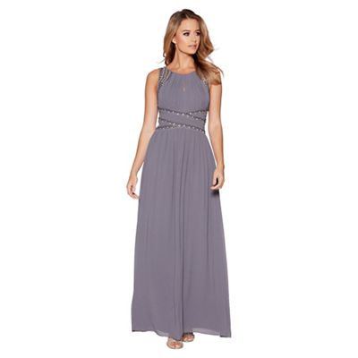 Quiz Grey  chiffon embellished keyhole maxi dress  Debenhams 