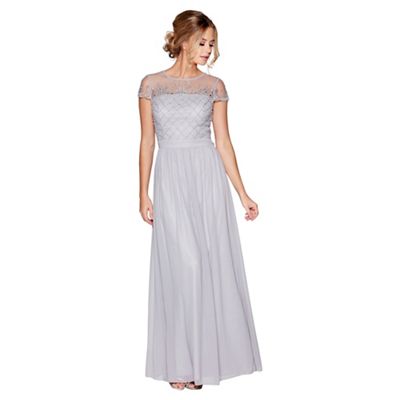  Quiz  Grey chiffon cap sleeves embellished maxi dress  