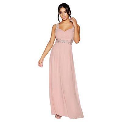 Quiz Dusty pink chiffon v neck embellished maxi dress Quiz Dusty pink chiffon v neck embellished maxi dress