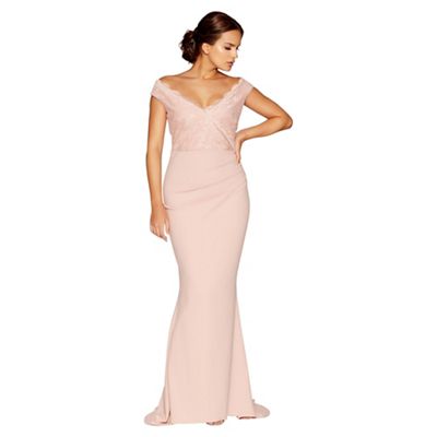 quiz navy lace bardot fishtail maxi dress