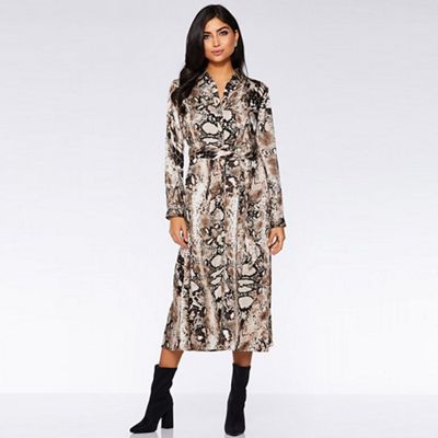 Quiz Brown snake print maxi shirt dress Debenhams 