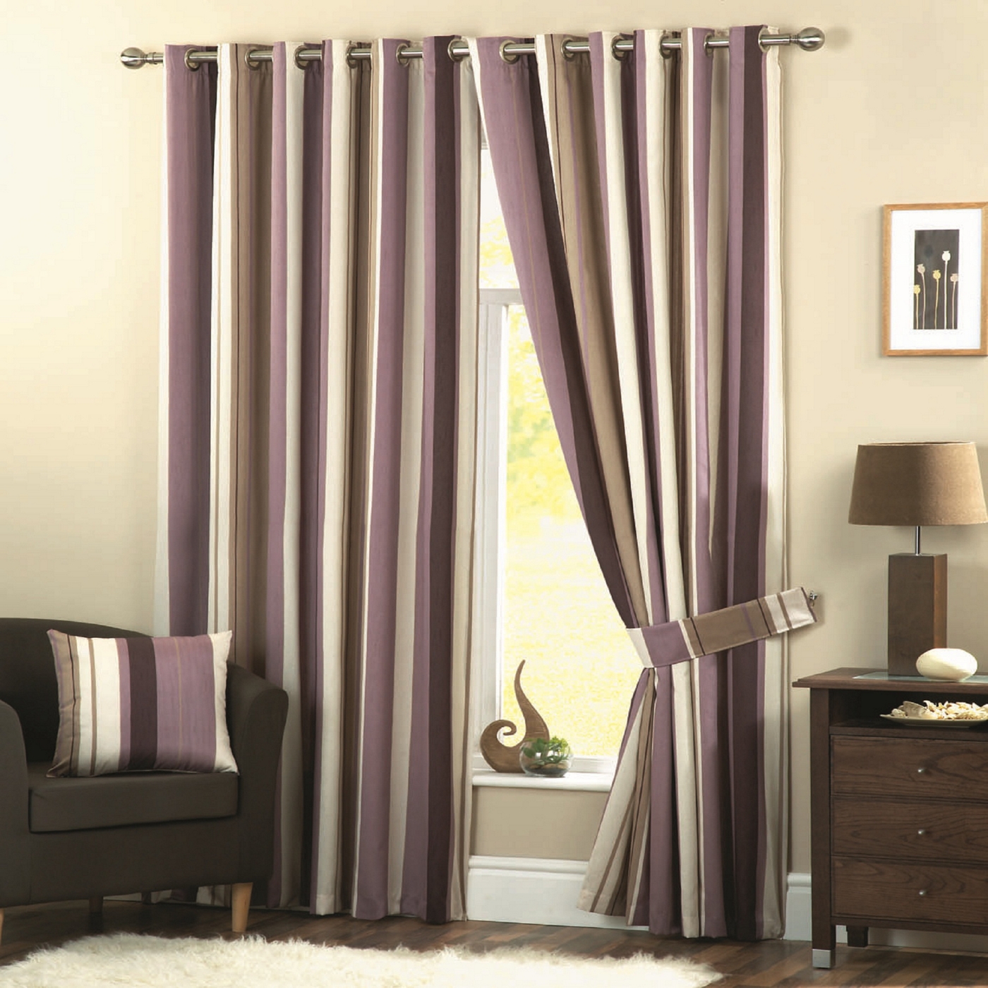 Dreams n Drapes Whitworth Aubergine Striped Curtains