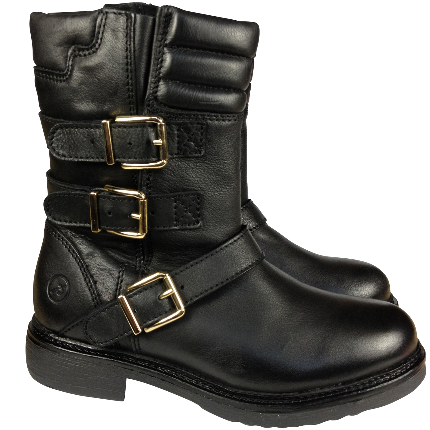 Bronx Black low triple strap biker boot