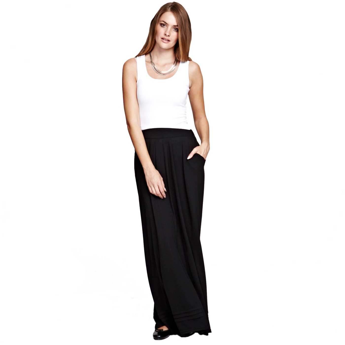 HotSquash Black Maxi Skirt with Pintucks in clever thermal fabric