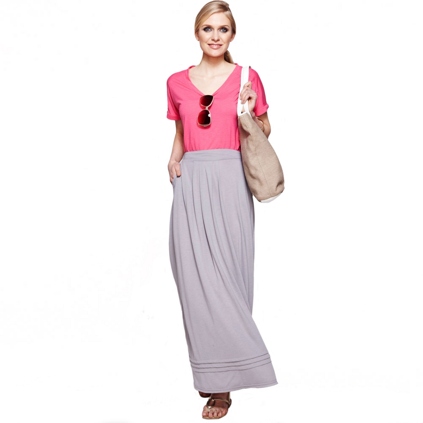 HotSquash Grey Maxi Skirt with Pintucks in clever thermal fabric