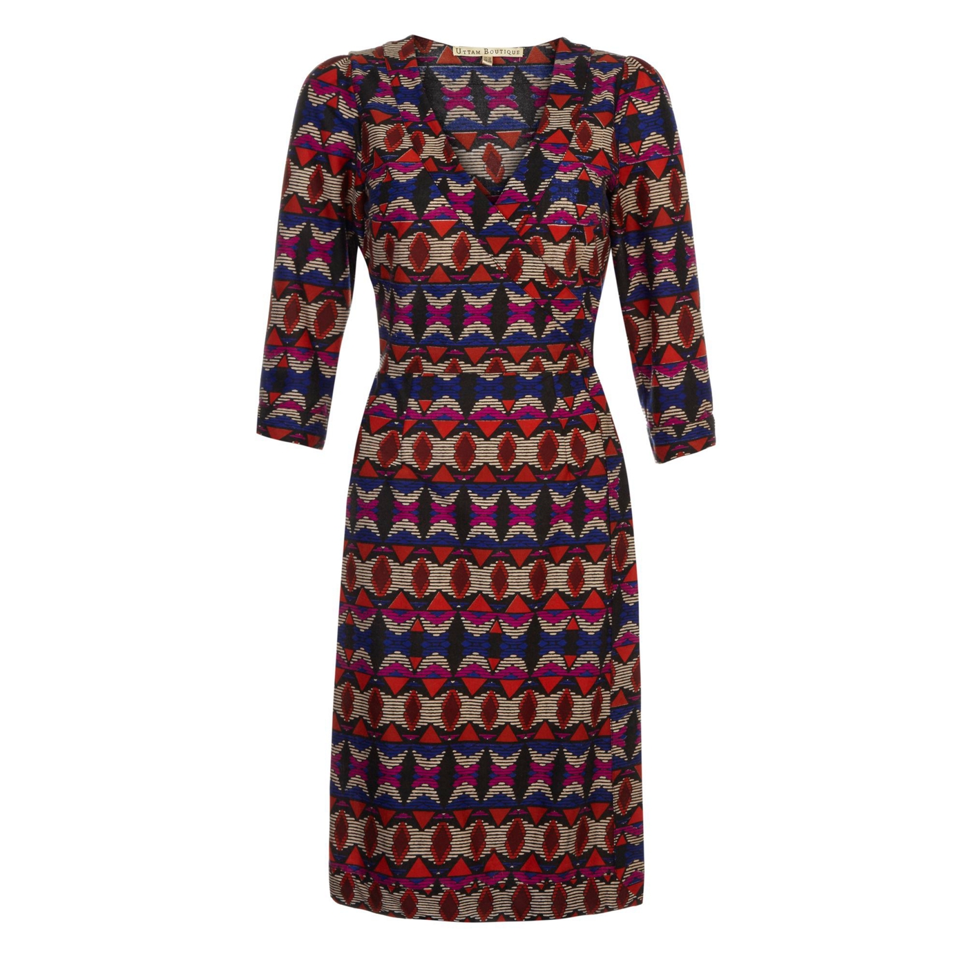 Uttam Boutique Navy Geo print wrap dress