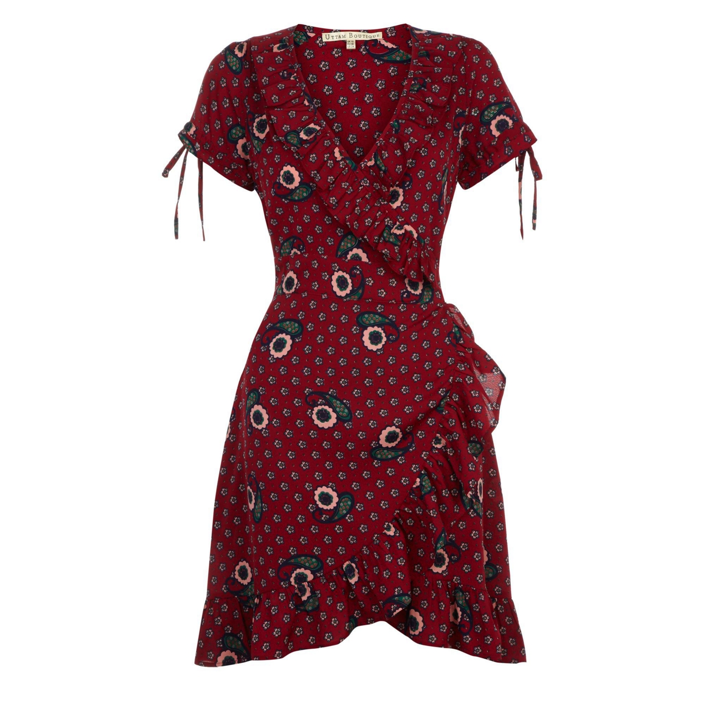 Uttam Boutique Burgundy Flower and paisley wrap dress