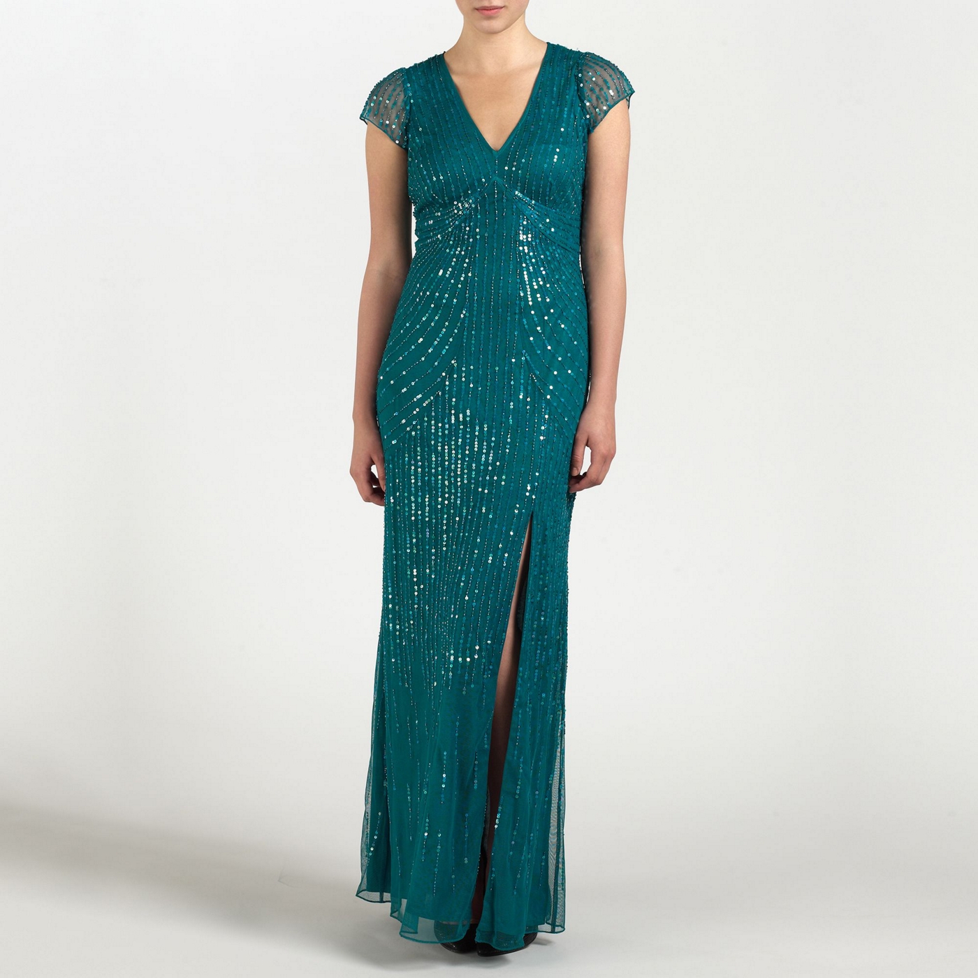 Ariella London Teal Aria Beaded Long Dress