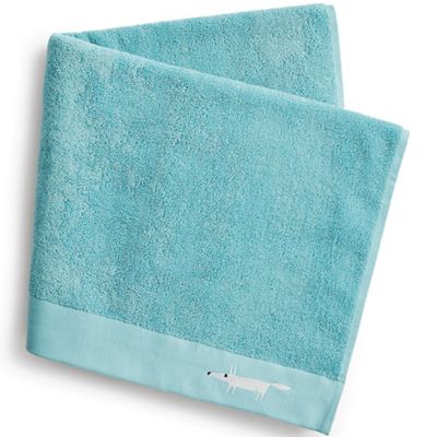 Light Turquoise Cotton Terry Mr Fox Embroidered Towels