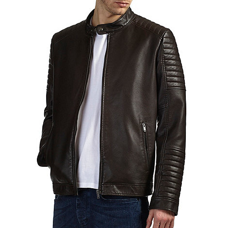Burton Brown leather look biker jacket | Debenhams